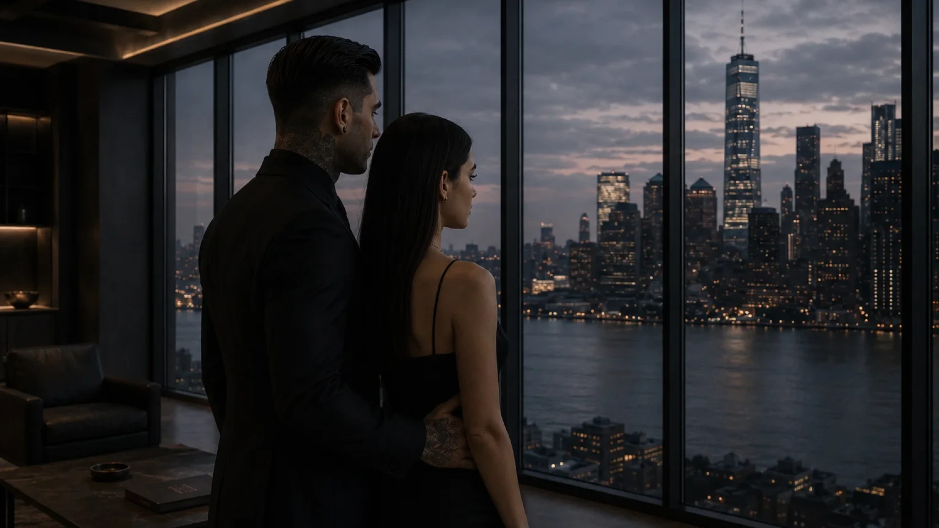 L'orso and Emilia stand in their Loft overlooking New York.