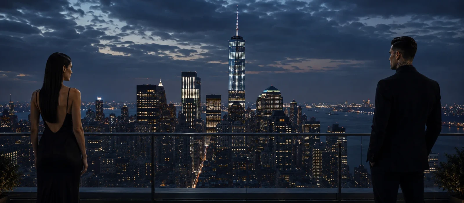 Emilia Monte & L'orso Alfonsi face the Manhattan skyline together.