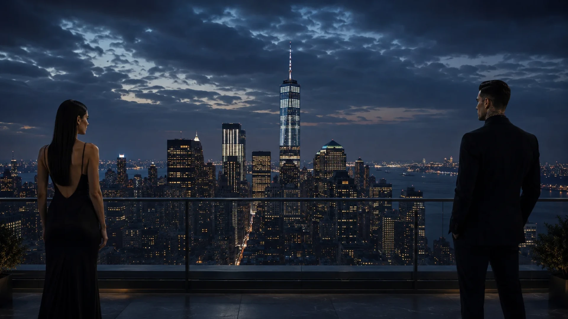 Emilia Monte & L'orso Alfonsi face the Manhattan skyline together.